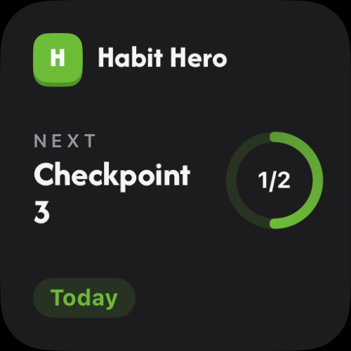 Small widget: next checkpoint, one of two goals done